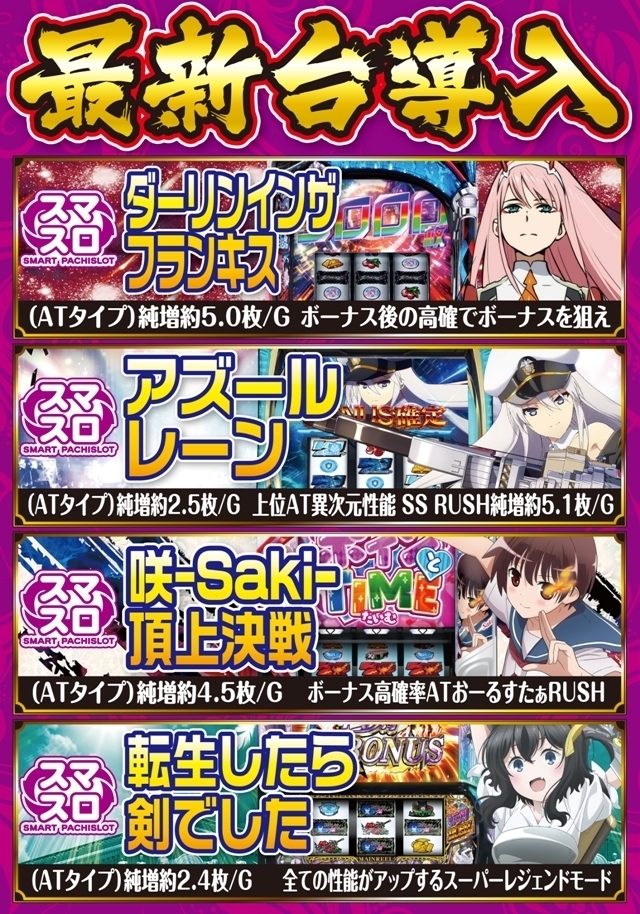 スロット最新機種導入(予定)