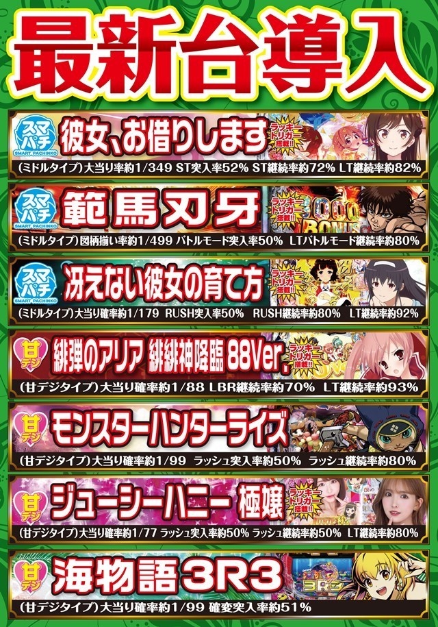 パチンコ最新機種導入(予定)